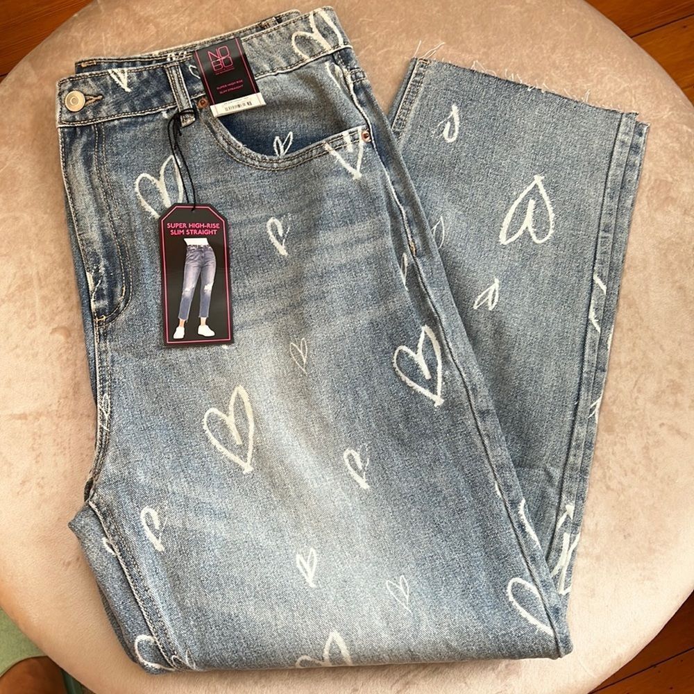 NWT NOBO *HEART* Print Super-high Waist Ankle Jeans Sz Jrs 15